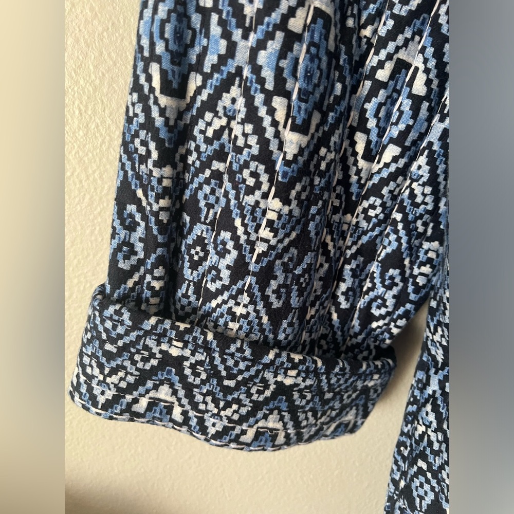✨SOLD✨ J Jill Pure Jill Quilted Square-Sleeve Blue Geometric Jacket Size 3X - Picture 6 of 13